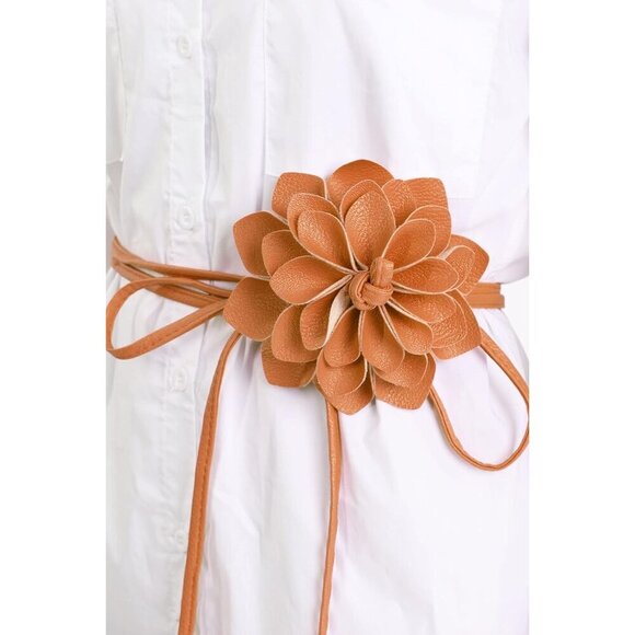 Women Girls Faux Leather Waist Chain Belt Floral Rope Decor for Casual Wear main image 5